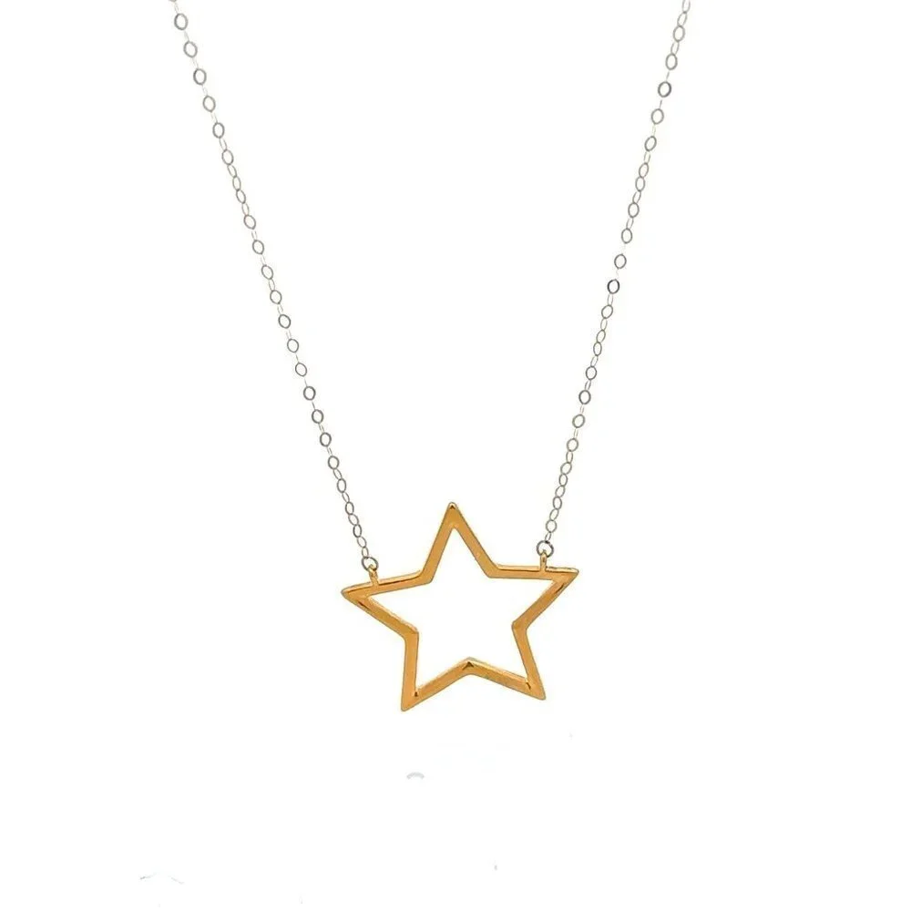18K Gold Necklace Chain Cable Link Star Pendant 1.37 grams - Picture 1 of 9